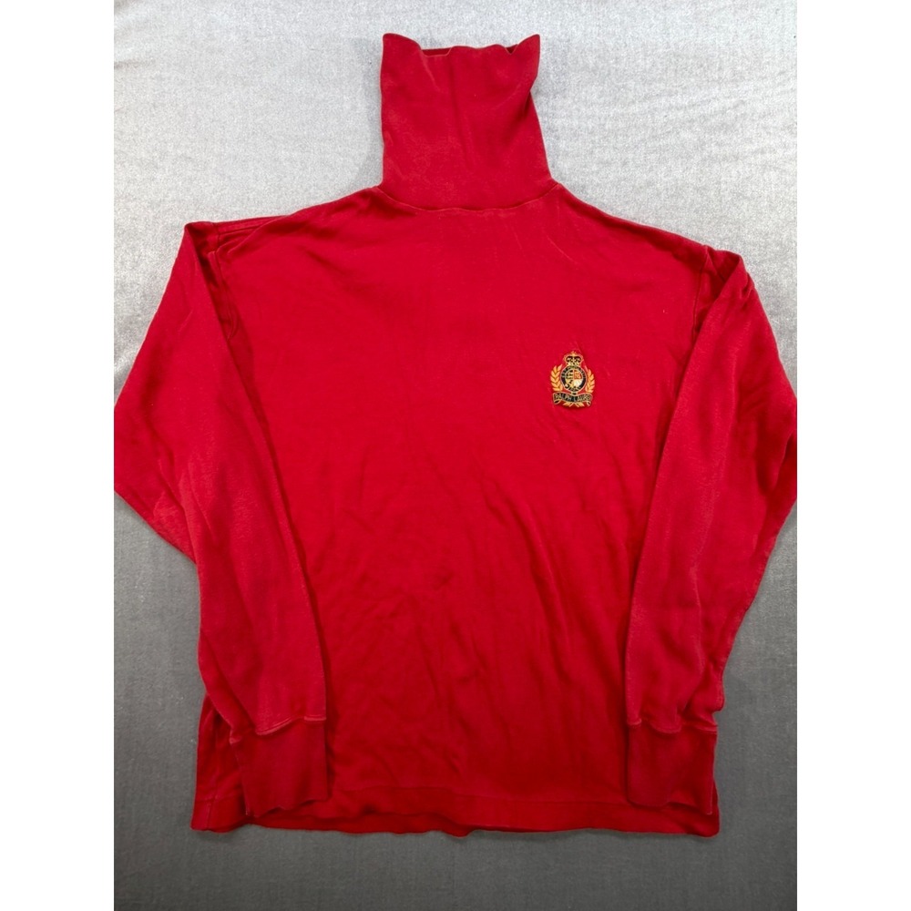 Vintage Ralph Lauren LS Turtleneck Women Shirt Red SM‎ Embroidered Chest Logo
